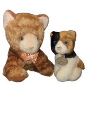 2 X Brown Plush Cat Stuffed Animal - Soft Orange ( RUSS) & small Calico Kitty